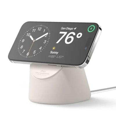 Image de elago MS1 Station de Charge Compatible avec Le Chargeur MagSafe Support Téléphone en Silicone Premium Series iPhone 16/15/14/13/12 [Câble Non Inclus] (Stone)