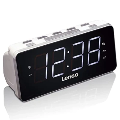 Image de Lenco Radio réveil CR 18 Montre avec écran LED géant (4,6 cm) variateur d&#039;intensité 2 alarmes (PLL FM, Chargeur USB, Double Alarme), Blanc