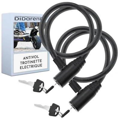 Image de Antivol trotinette electrique double securite 2 pieces 60 cm serrure avancee avec cle sûr solide pratique facile a ranger noir