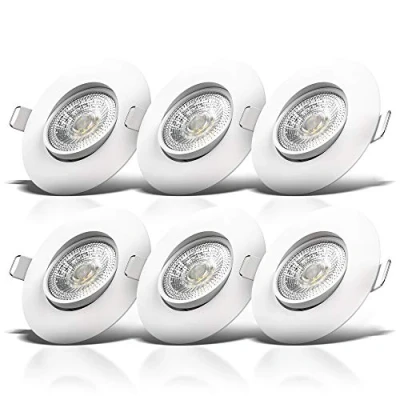 Image de B.K.Licht lot de 6 spots LED à encastrer ultraplats 30mm, platines 5W/460Lu intégrées, encastrables orientables, blanc chaud, finition blanche matte, IP23