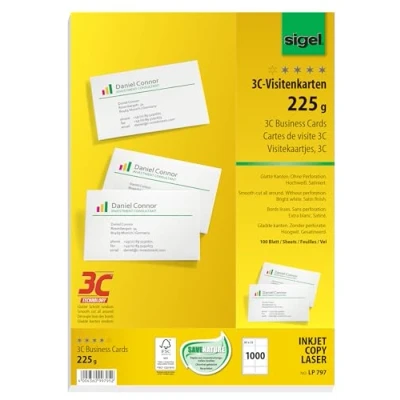 Image de SIGEL Lp797 Lot de 1000 Cartes Visite Imprimables, 3C, 8,5 X 5,5 cm, 225 G