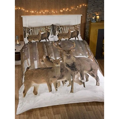 Image de Rapport Home Parure de lit avec Housse Couette et 2 taies d&#039;oreiller Motif cerf Multicolore King Size