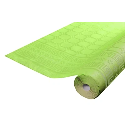 Image de Pro Nappe Réf R480635I 12 nappes jetables Papier damassé en rouleau 6 M de long X 1,20 large Couleur vert kiwi au motif universel chic et classique