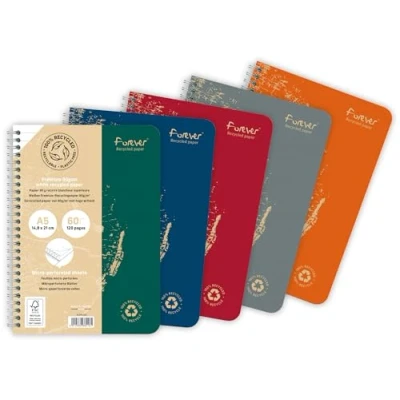 Image de Forever 68416C Un Carnet à Spirale 100% Recyclé (une Marque de Clairefontaine) A5 14,8x21 cm 120 Pages Détachables Lignées Papier Blanc 90 g Couverture Carte Recyclée
