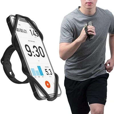 Image de New Brassard Téléphone Sport Bracelet, Bone Run Tie Handheld 2 Porte Telephone Attache à la Main pour Smartphone iPhone 13 12 Pro Max Mini 11 X XS XR Samsung S20 S10 Huawei Pixel Noir