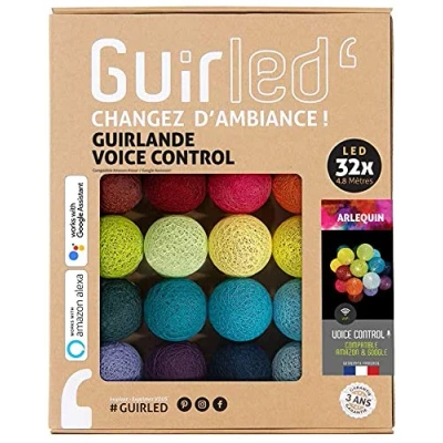 Image de GuirLED Guirlande lumineuse boules coton LED USB Commande Vocale Amazon Alexa &amp; Google Assistant Programmable à l&#039;infini Adaptateur secteur 2xUSB inclus 32 3.2m Arlequin