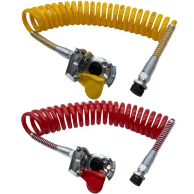 Image de SERTPLAS m16 hélice d&#039;air, à air comprimé, tuyau hélicoïdal anti torsion jaune et rouge avec tête d&#039;accouplement valve, pour