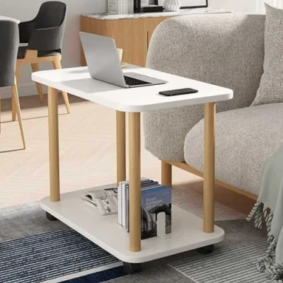 Image de HshDUti table d&#039;appoint avec roulettes, de nuit étroite à 2 niveaux, en bois, petites tables chevet, basses, basse, canapé pour salon,