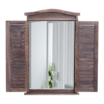 Image de Décoshop26 Miroir Mural de Salle Bain Design fenêtre avec Volets 71x46x5cm en Marron Vieilli 04_0003702