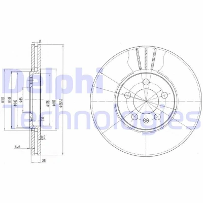 Image de DELPHI BG2729 Disque de frein 288 25 5 ventilé huilé non traité sans roulement roue, bague ABS AUDI: A4 B7 Berline, B5 Avant, B6 Avant