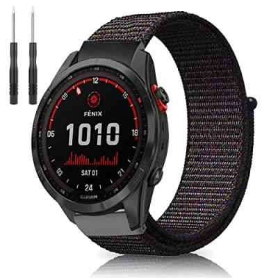 Image de Lonkenn 26mm Bracelets pour Garmin Fenix 7X/Fenix 7X Solar/Fenix 6X/Fenix 6X Pro/Fenix 5X/Fenix 5X Plus/Fenix 3 /Fenix HR/Fenix Sapphire, Nylon Bracelet Sapphire Solar Noir
