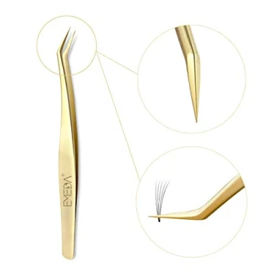 Image de Pince à épiler dorée pour extensions de cils volumineux Pincettes pointues incurvées en acier inoxydable précision faux individuels et volume 3D 6D Fournisseurs par EMEDA