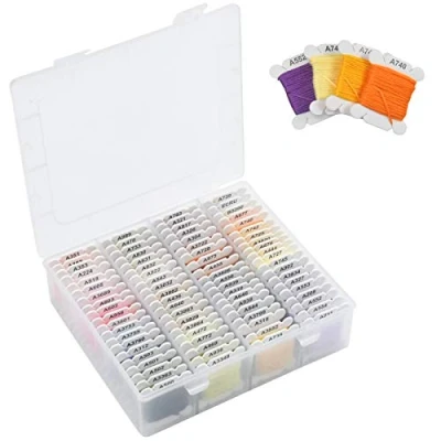 Image de Fils à Broderie a Coudre Coton avec 80pcs Bobines de Papier pour Point Croix Tricotage Bracelet Bresilien, Boîte Rangement