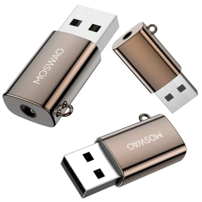 Image de MOSWAG Adaptateur USB Audio vers Jack 3,5mm, TRRS 4 Pôles Connecteur, Prise Casque et Microphone, Carte Son Externe Compatible avec Windows PC, Mac, Surface, PS4, PS5, Ordinateur Portable