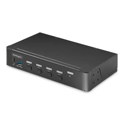 Image de StarTech.com Switch KVM DisplayPort 4 Ports, Moniteur Unique 4K 60Hz, 6X USB, Commutation par Touche de Raccourci et Bouton Poussoir, DP 1.2, Commutateur KVM, Indépendant l&#039;OS, Conforme TAA