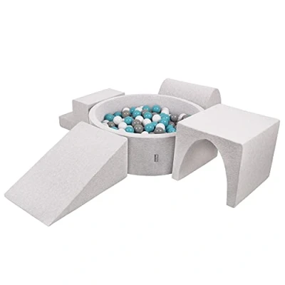 Image de KiddyMoon Aire De Jeux en Mousse avec Rond Piscine À Balles (300 Balles) Fosses Boules pour Enfants Jouets Parcours Obstacles, Fabriqué UE, Gris Clair: Gris/Blanc/Turquoise