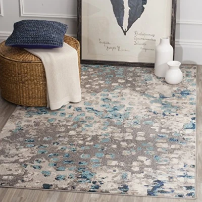 Image de Safavieh Milà Grand Tapis de Salon rectangulaire pour Une Utilisation en intérieur, Polypropylène, Gris/Bleu Clair, 200 X 300 cm
