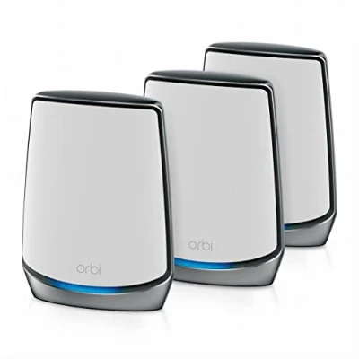 Image de NETGEAR Orbi WiFi 6 Mesh Ultime Tri Bandes (RBK853), Pack de 3, Routeur AX6000 (6 Gbit/s), Couverture Ultra Performante 690 m², idéal Murs Épais et Multiroom, Compatible Toutes Box