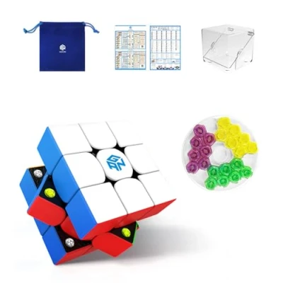 Image de GAN 356M High Cube de Vitesse Magnétique 3x3, Speed Magique Coloré sans Autocollant avec 4 GES Extra, Jeu Casse Tête 48 Aimants/Numérique IPG en Forme d&#039;Aile/GES+, Cadeau Enfant Adulte