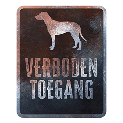 Image de D&amp;D Home, Panneau d&#039;avertissement Attention au Chien, 25x20x0,3 cm, Version néerlandaise, Fond Noir, en métal résistant à la Rouille avec Un Texte Amusant