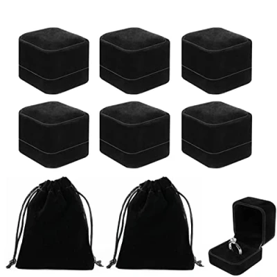 Image de Eabdice 6 Morceaux Boîte de Bague Fiançailles, Bagues Fiançailles à Bagues, Avec deux Poches Rangement, Postuler pour Mariage, Anniversaire(Le Noir)