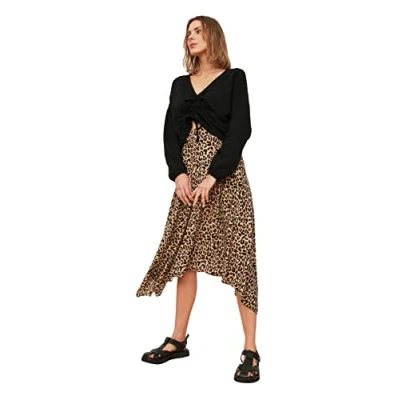 Image de Trendyol Jupe midi asymétrique en Tricot Coupe décontractée, Marron, 40 Femme