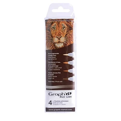 Image de GRAPH&#039;IT Brush Liner pochette de 4 feutres à pointes pinceaux encre pigmentée base d’eau résistante la lumière et au gommage, assortiment Bruns