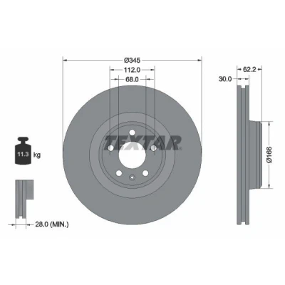 Image de TEXTAR PRO+ 92294305 Disque de frein 345 30 05/06 112 ventilé l&#039;intérieur revêtu à haute teneur en carbone sans moyeu roue AUDI: A6 C7 Allroad