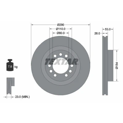 Image de TEXTAR 93127200 Disque de frein 290 26 06/09 110 ventilé l&#039;intérieur sans roulement roue, boulon fix moyeu roue