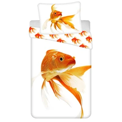 Image de Jerry Fabrics Parure De Lit en Coton Poisson Rouge Blanc/Orange 140 X 200 Cm