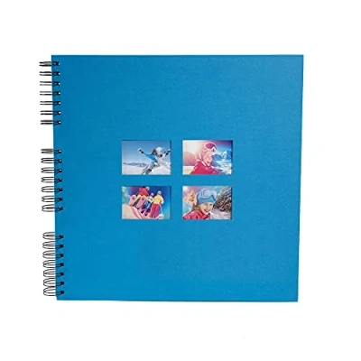 Image de Exacompta Réf. 15115E Album photos à spirales MILANO 360 60 pages noires format 32 x cm couverture en papier bleu effet textile fenêtre de personnalisation certifié FSC