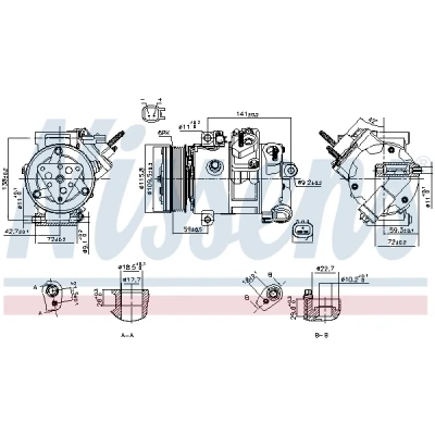 Image de NISSENS 890772 Compresseur De Climatisation 7SBH17C 12 PAG 46 YF R 134a FORD: Tourneo Custom V362 Minibus, S Max Mk2, Transit Van