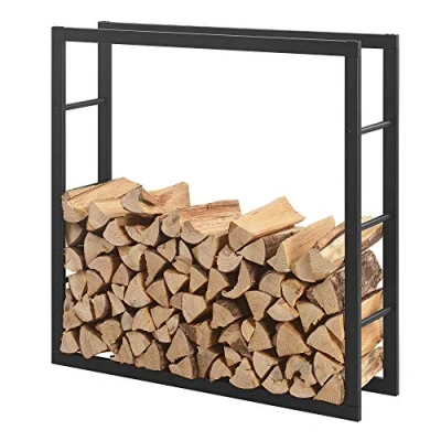 Image de [en.casa] Range Bûches pour Usage Intérieur Extérieur Porte Design Support Rangement Bois de Chauffage Acier Laqué 100 x 25 cm Noir