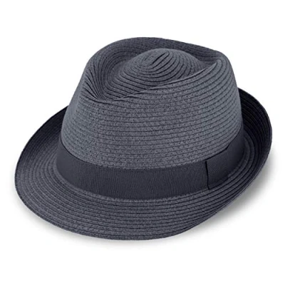 Image de fiebig Jackson Trilby Chapeau en papier avec ruban gros grain coloré de soleil 100 % d&#039;été naturel dans nombreuses tailles et couleurs Bleu Small