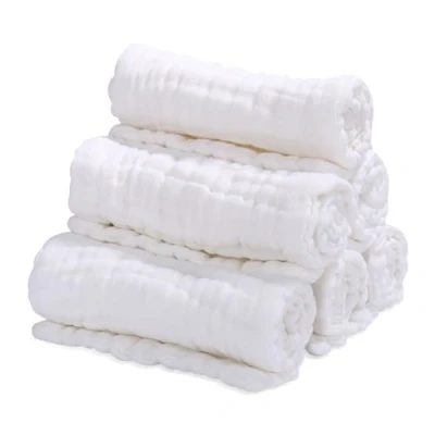 Image de Yolistar Lange Bébé en Mousseline de Coton, 6Pcs Etiré 25x50 cm, 6 Couches, Réutilisables Coton Biologique, Ultra Doux, Respirant, pour Nouveaux, Cadeau Naissance Fille et Garçon(Blanc)