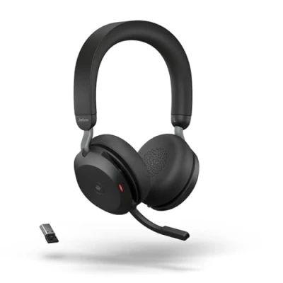 Image de Jabra Evolve2 75 Wireless PC Headset with 8 Microphone Technology Dual Foam Stereo Headphones Advanced Active Noise Cancellation, USB A Bluetooth Adapter and MS Teams compatibility Black