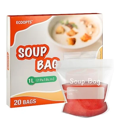 Image de ECOOPTS Lot de 20 sacs conservation hermétiques réutilisables pour sauce et soupe 1 litre