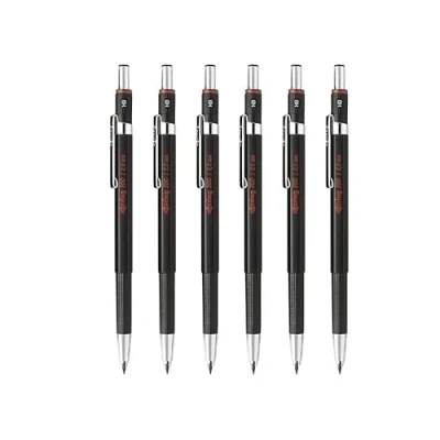 Image de rOtring Lot de 6 porte mines rechargeables 300 2,0 mm avec taille crayon sous le capuchon Noir
