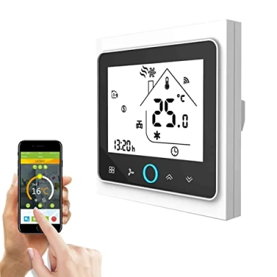 Image de Qiumi Thermostat WiFi Intelligent, contrôleur de température Climatisation Intelligente, programmable, avec écran LCD à 2 Tubes, Fonctionne Alexa Google Home
