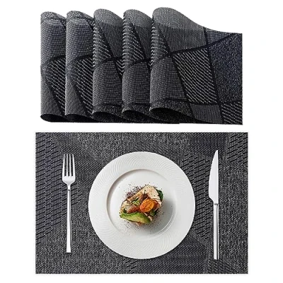 Image de Lumaca Lot de 6 Sets Table Lavables, Set en 70% PVC et 30% Polyester, Nettoyage Facile, Antidérapant, Résistant à la Chaleur, pour Cuisine,Gris foncé