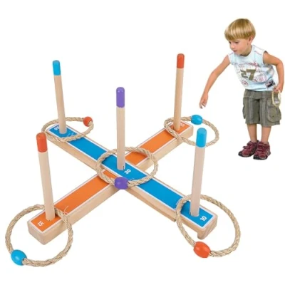 Image de ChaneeHann Jeu de Lancer d’Anneaux,Loisir d’agilité pour Petits et Grands,Jeux Exterieur Enfant Adulte,5 Pièces des Anneaux en Bois,Deux Formes Jouant Ensemble Quoits Jardin