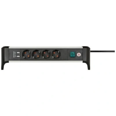 Image de Brennenstuhl Alu Office Line Multiprise 4 Prises/multiprise avec USB (multiprise idéale pour Le Bureau, câble de 1,8 m, Interrupteur, fabriquée en Allemagne)