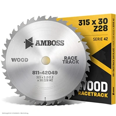 Image de AMBOSS HM Lame de scie circulaire Diamètre 315 mm x 3,2 30 dents alternées 28 Coupe grossière et rapide bois chauffage matériaux en