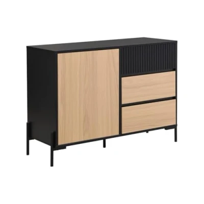Image de Buffet avec 1 porte et 3 tiroirs Noir naturel clair GLARODI