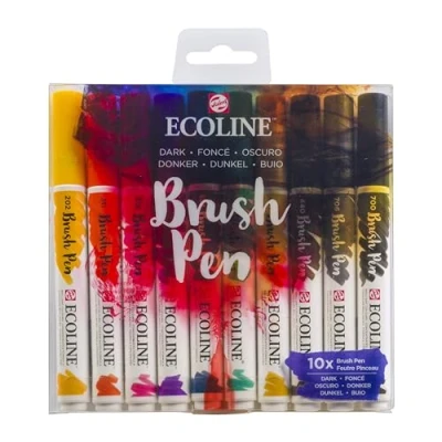 Image de Ecoline Brush Pen Set de 10 Marqueurs pointe feutre Teintes foncés à dégrader pour lettering, dessin &amp; journaling