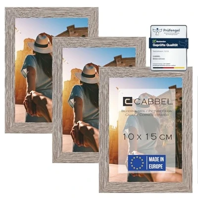 Image de CABBEL Lot de 3 cadres photo 10x15 MDF cadre en bois avec verre acrylique incassable Chêne foncé