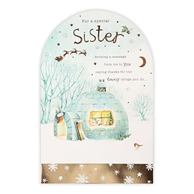 Image de Clintons: Carte de Noël avec inscription Sister Pingouin dans un igloo