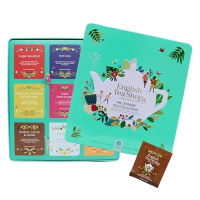 Image de English Tea Shop Coffret thés et infusions Collection Ultimate 72 sachets de d&#039;infusions bio dans une belle boite à thé en métal 9 mélanges cadeau offrir