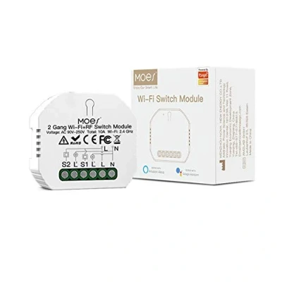 Image de MOES interrupteur sans fil WiFi RF433 Intelligent DIY Alexa, MiNi Taille,Commutateur Relais Connecté Smart Life Tuya Contrôle à Distance, Compatible avec Google Home 2 Gang