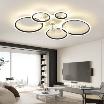 Image de KeLuKes 100cm Noir Lampe Ventilateur Plafond Avec Fonction Mémoire, Plafonnier Anneau, Dc, Silencieux Gradable Minuterie 6 Vitesses Ventilo Pour Chambre Salon